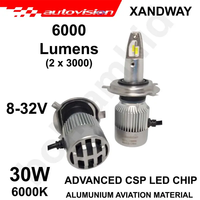 Lampu Mobil LED AUTOVISION XANDWAY 6000K Putih Socket H4 Hi/Lo H11 HB3 HB4 Car 3
