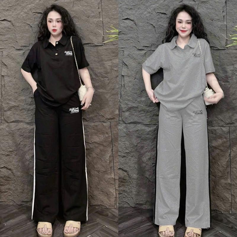 Set Đồ Bộ Nữ Quần Suông + Áo Cổ TRụ Thể Thao BLOOD Chất Tăm Lạnh Bigsize 45-85KG Mặc Nhà Đi Chơi Sang Chảnh