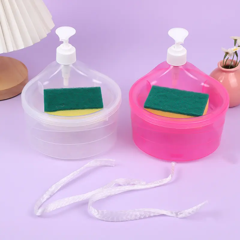 Round/Square Shape Dishwashing Soap Liquid Pump Soap Dispenser With Free Sponge