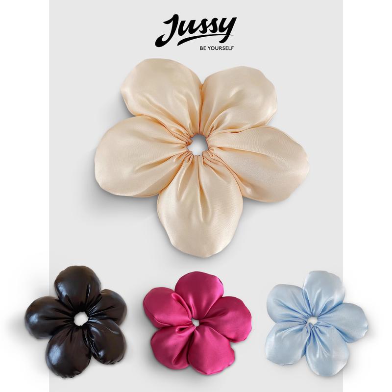 Buộc Tóc Satin Hoa 5 Cánh Size To 18cm Jussy Official Crunchies Vải Satin Bóng Nhồi Bông Siêu To Nhiều Màu Pastel Nữ Women