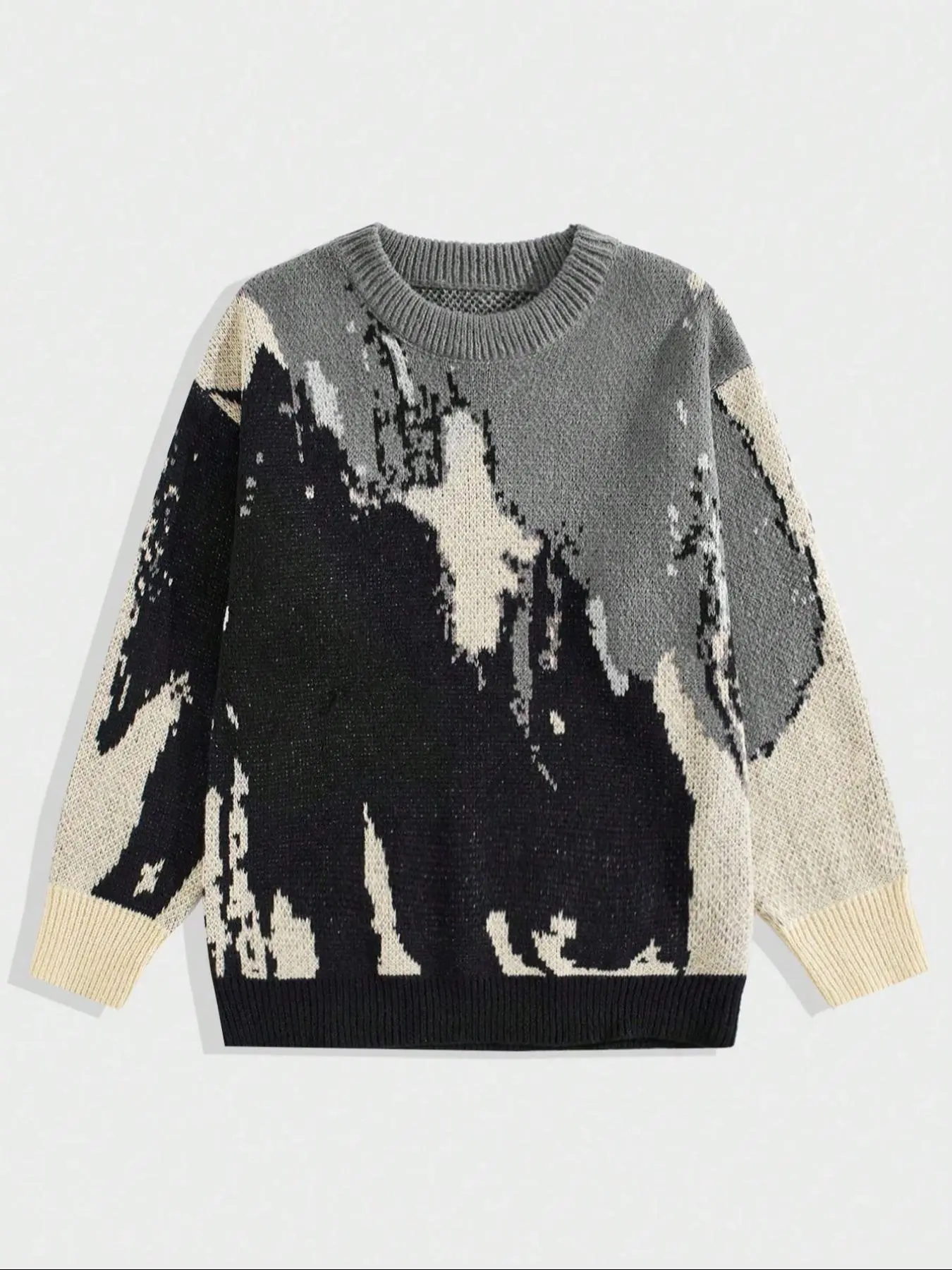 Men's Colorblock Drop Shoulder Sweater, Regular Fit Casual Long Sleeve Round Neck Jumper for Fall & Winter, Fashion Men's Knitwear for Daily Wear