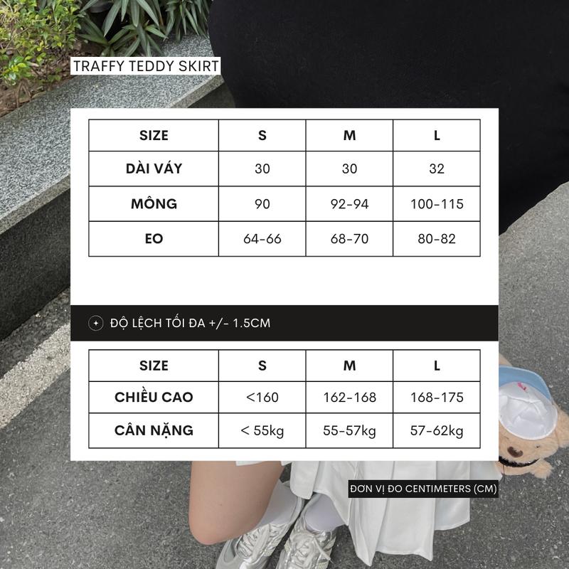 Product Introduction of Chân Váy Xếp Ly TRAFFY LocalBrand Kaki Mềm Gắn Gấu Dễ Thương Dáng Xoè Có Lót Trong Đi Chơi Y2K Dáng Mini Skrit Màu Trắng 0