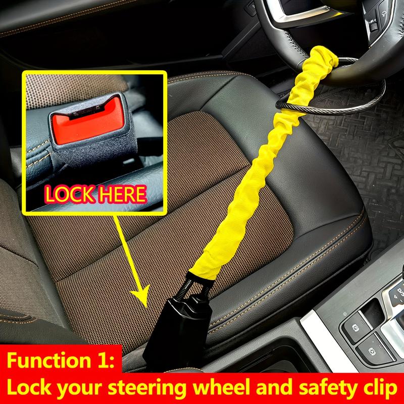 Khóa an toàn trên ô tô, chịu lực nặng, Chống trộm, Combo vô lăng và dây An Toàn, dành cho xe Golf và Kia, Bọc vải màu vàng, Bảo vệ bền và khả năng hiển thị cao, 1 cái 1