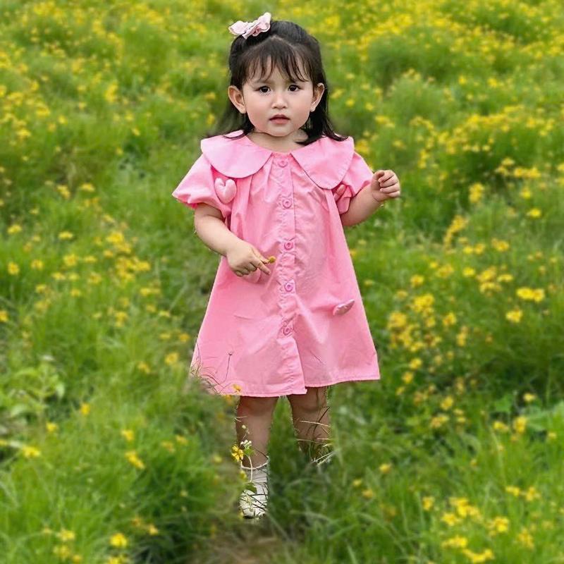 [8-26kg] M55 Váy Bé Gái, Đầm Cho Bé Màu Hồng Đính Trái Tim, Váy Công Chúa  Mát, Nhẹ Thấm Hút Mồ Hôi, Mẫu Mới 2024 Thời Trang Cho Bé Gái 4