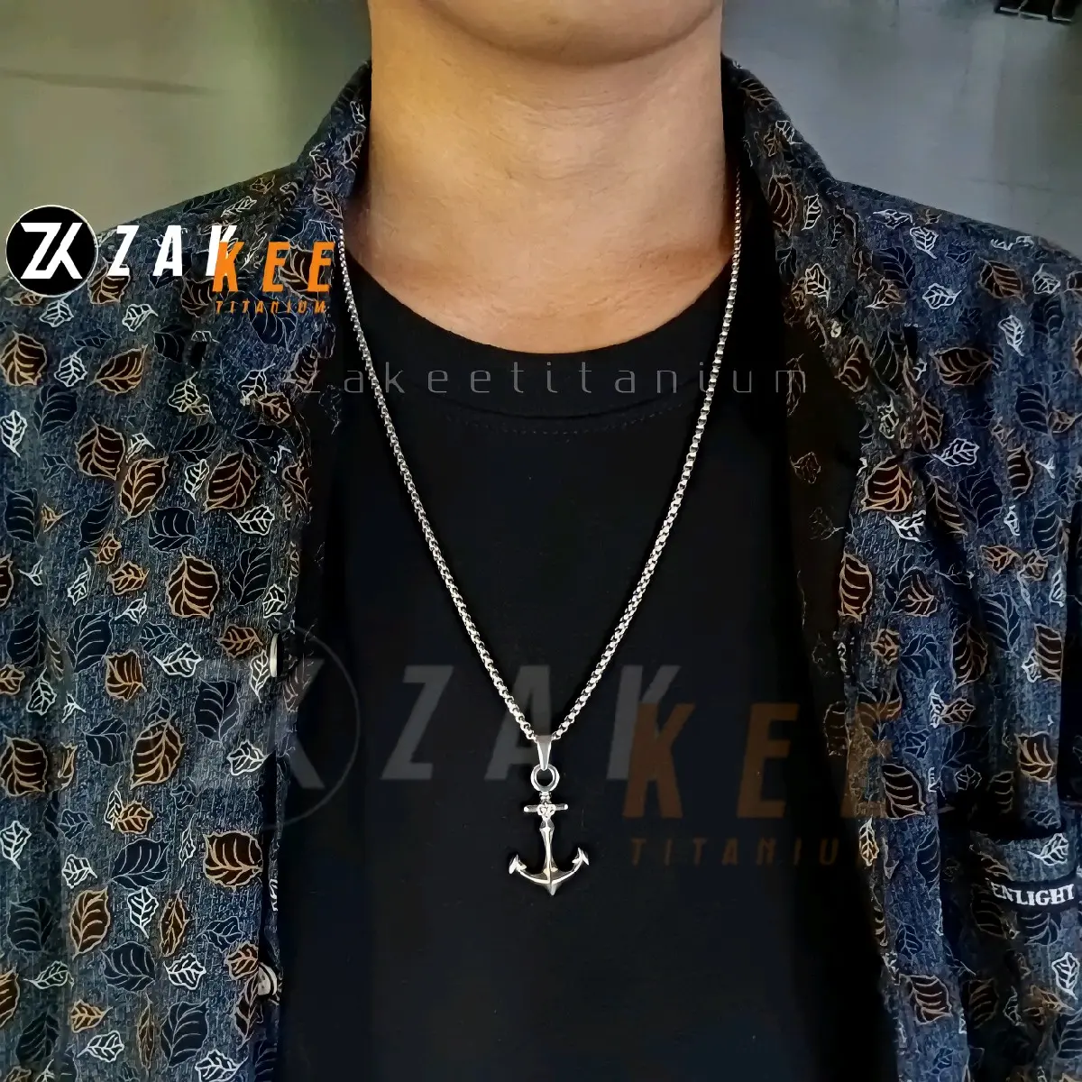 Kalung Titanium Pria Wanita Anti Karat Rantai Liontin Jangkar Panjang 45cm 50cm 60cm Silver Perak Aksesoris Cowok Cewek Keren Stainless