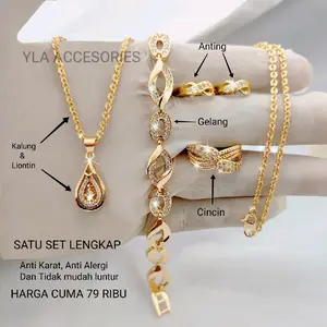 Set Perhiasan Xuping Wanita Dewasa Lengkap Anti Luntur Aksesoris Anting Gelang Cincin Kalung