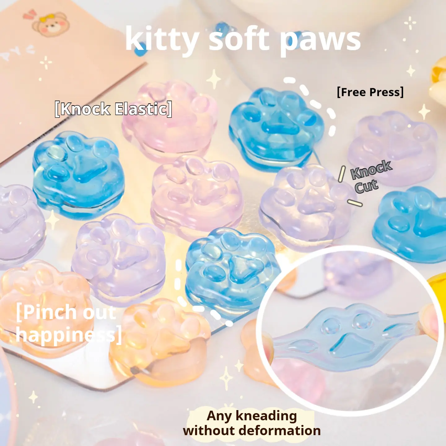 【New Arrival 5Pcs】 Cat Paw Squeeze Toy Kitty Paw Squeeze Toy Soft Cat Paw Sensory Toy Cute Paw Fidget Toy for Kids Teenagers Adults kitty  soft  paws