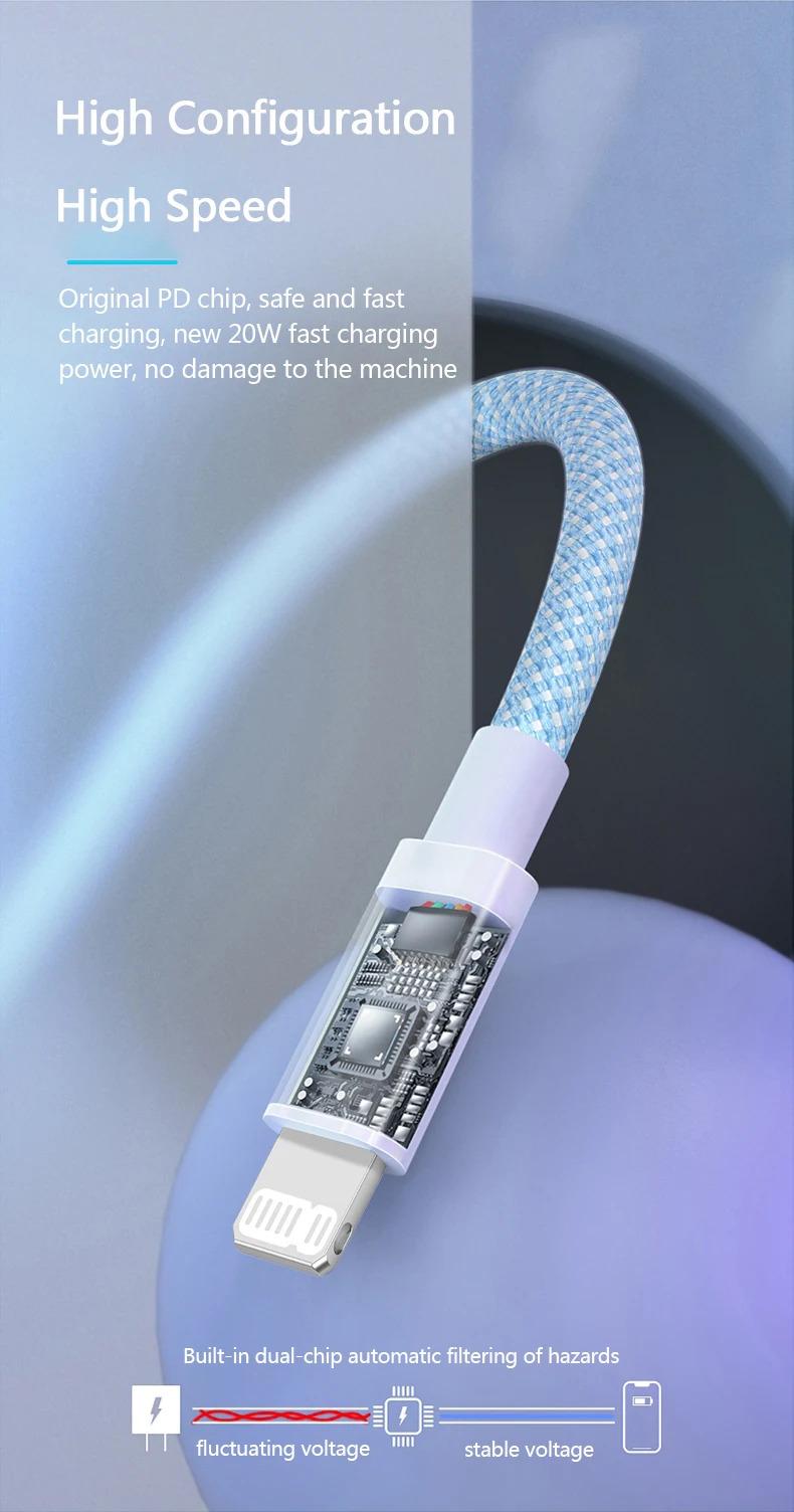Product Introduction of Cáp USB PD 20W, 4 màu có sẵn, Tương thích với iPhone 14, 13, 12, Pro Max, 11 và iPad mini, Sạc nhanh Type C, Cáp dữ liệu USB C, Có sẵn trong 1m và 2m chiều dài 6