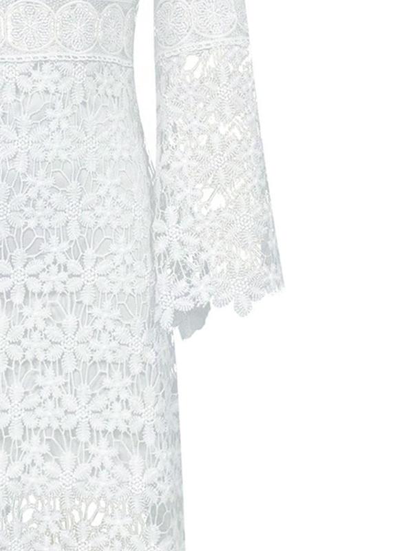 Women's Floral Lace Flounce Sleeve Dress, Elegant V Neck Long Sleeve A Line Dress for Party Holiday Wedding Guest, Ladies Clothes for All Seasons 4