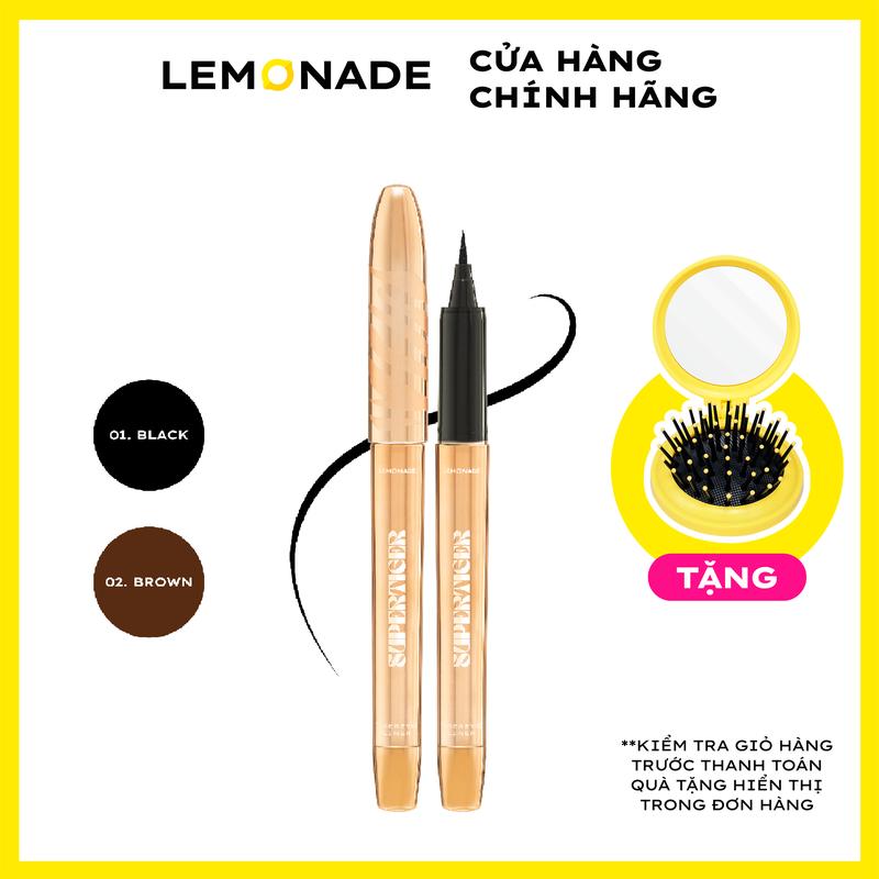 Combo 01 Bút kẻ mắt siêu mảnh Lemonade SuperTiger Micro Eyeliner 1g và 01 Lemonade gương lược gấp gọn 2 trong 1 35g