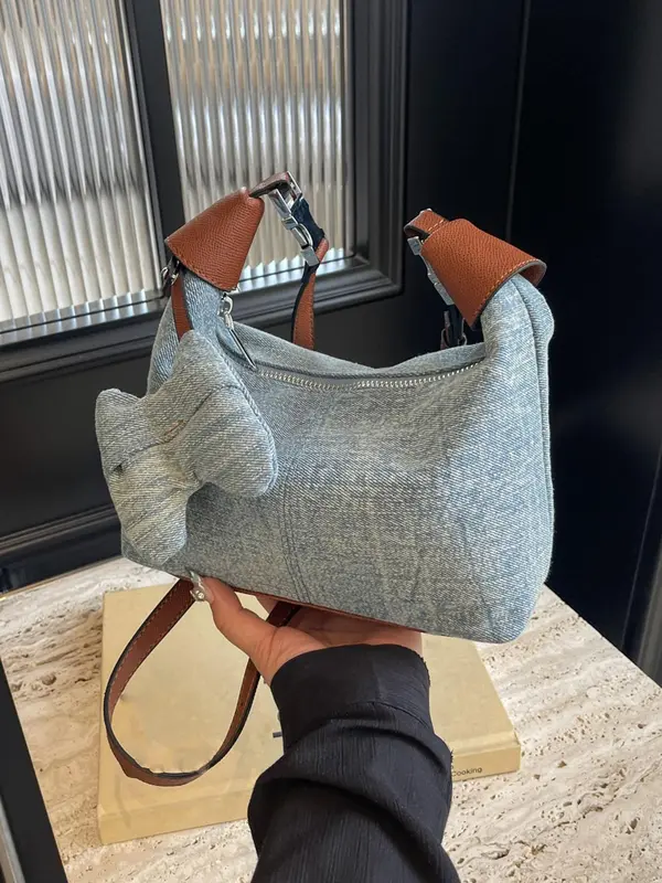 Women's Elegant Colorblock Denim Effect Design Crossbody Bag, Fashionable Zipper Shoulder Bag for Daily Used, Casual Trendy Versatile High-quality Daily Commuting Bag 6