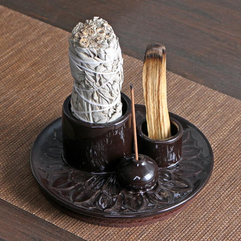 Product Introduction of Atmosphere Creator Export Nordic Style Ceramic Aromatherapy Candle Holder Black Sacred Wood Burning Plate Ceramic Base Wax Holder 10