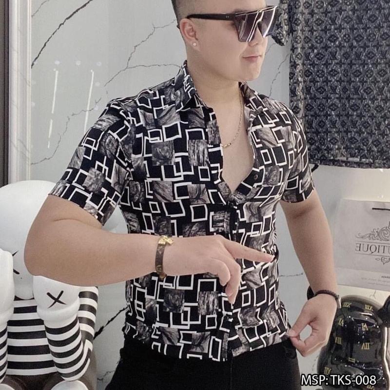  Áo sơ Mi Nam ngắn tay ,chất liệu vải chéo 3d mềm Mát,hoạ tiết 