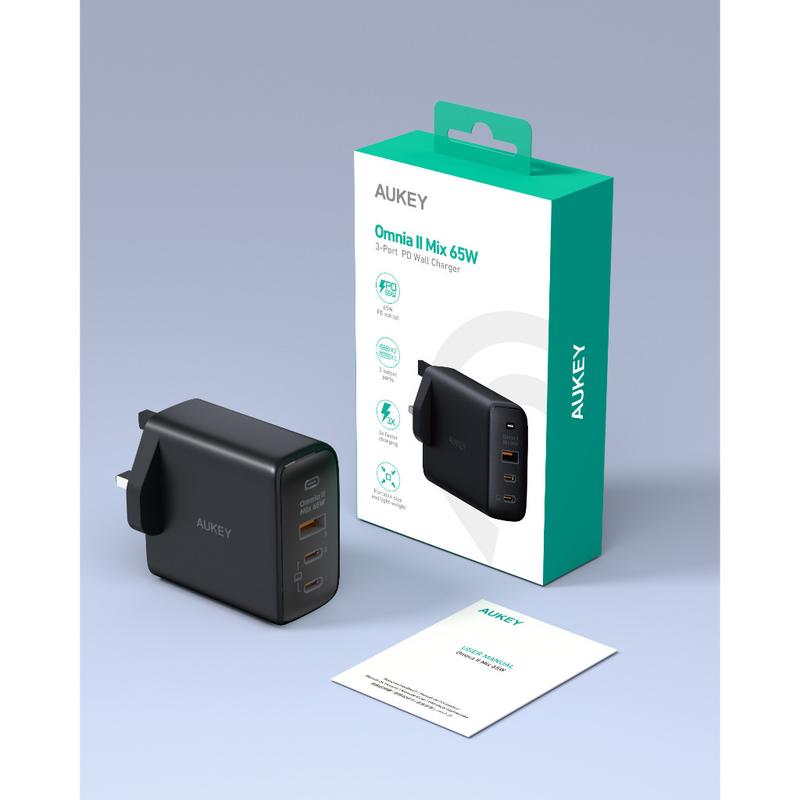 Product Introduction of PA-B6T Omnia II 3-Port 65W PD Super Fast Charging PPS GaN Laptop Wall Charger 9