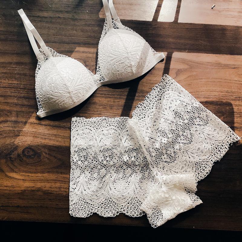 Bộ đồ lót nữ màu TRẮNG thiết kế MINLINGERIE quần ĐÙI với chất liệu ren co giãn Bra Áo Quần Lót Áo Ngực Women Viền Ren Voi chỉ giặt tay 【buy1 take 1 black áo lót bông chỉ giặt tay mr q  bra