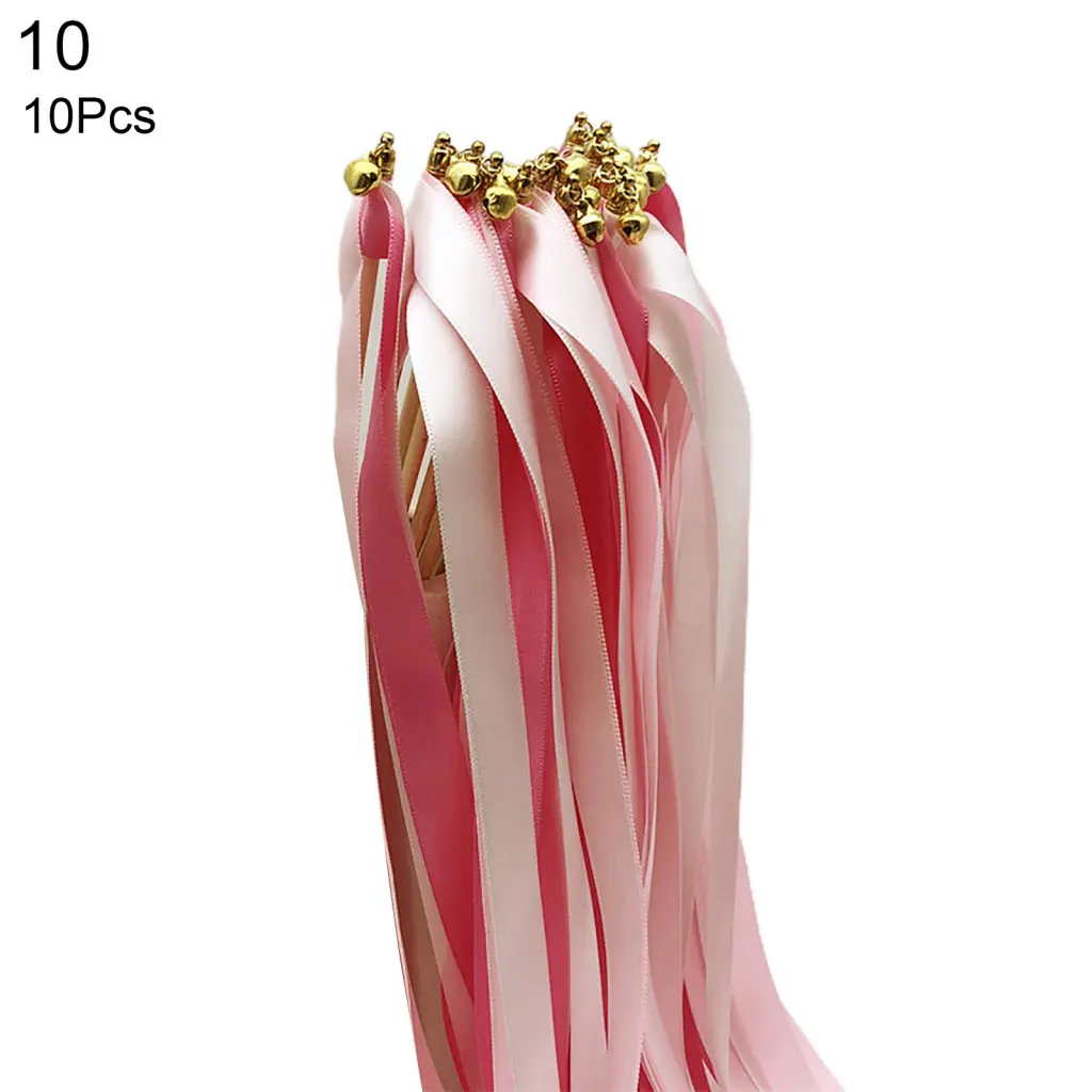 hiaoguxi 10Pcs Handheld Ribbon with Wooden Stick Bell Wedding Party Props Decoration