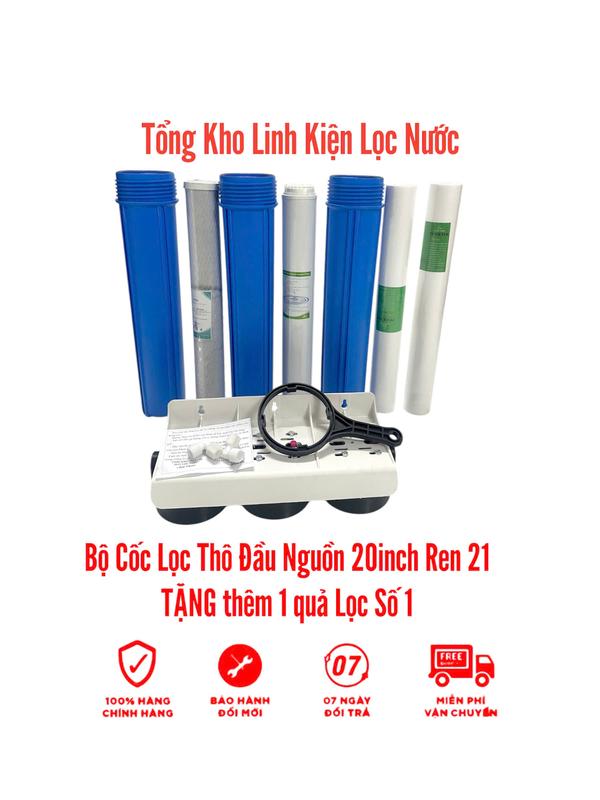  BỘ CỐC LỌC NƯỚC 20 INCH REN 21. TẶNG KÈM 1 QUẢ LÕI LỌC SỐ 1 20INCH. lắp lọc chặn đầu nguồn loại bỏ các tạp chất rong rêu bùn đất lắp đơn giản tại nhà 