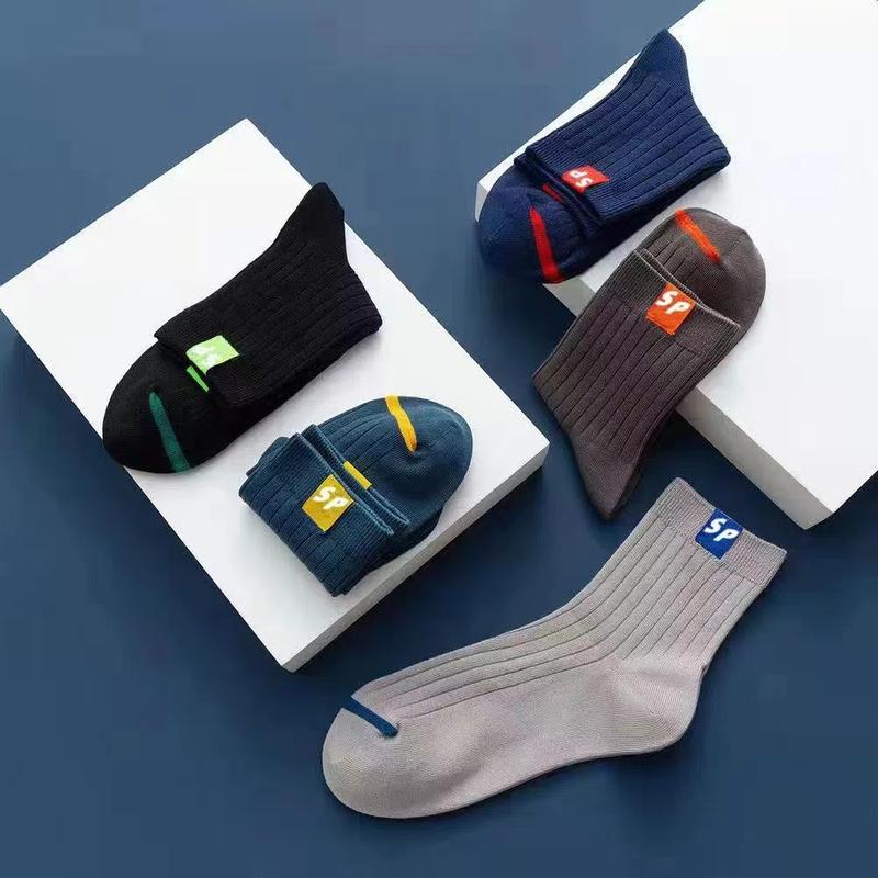 Product Introduction of 5-10 pairs of men's mid-tube socks ins trendy all-match sweat-absorbing and breathable socks pure cotton antibacterial and deodorizing socks Menswear Lingerie Bowling Beige Casual Multicolor Plain Tropical 8