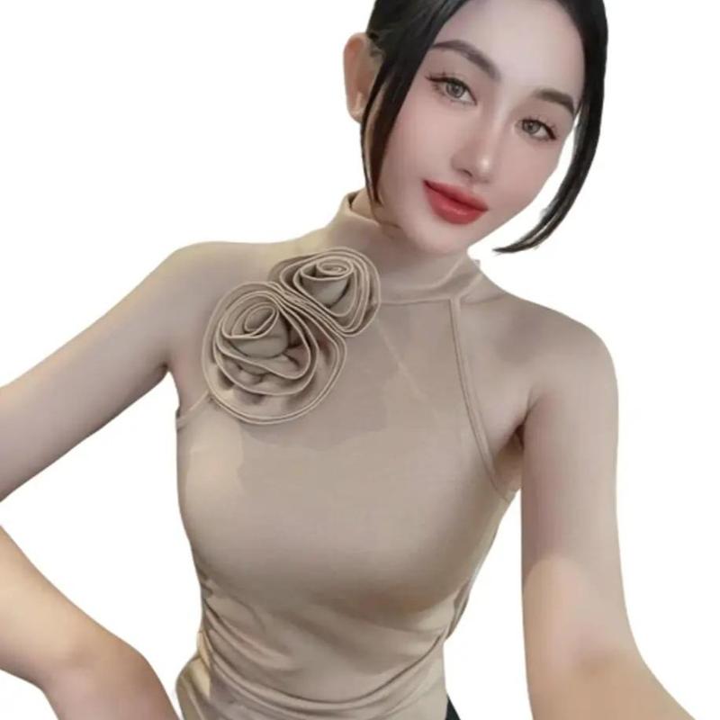 Áo nữ sát nách nhún eo Đính hoa Thun tăm lạnh Nhung Women Top Kem Đỏ áonuxinh