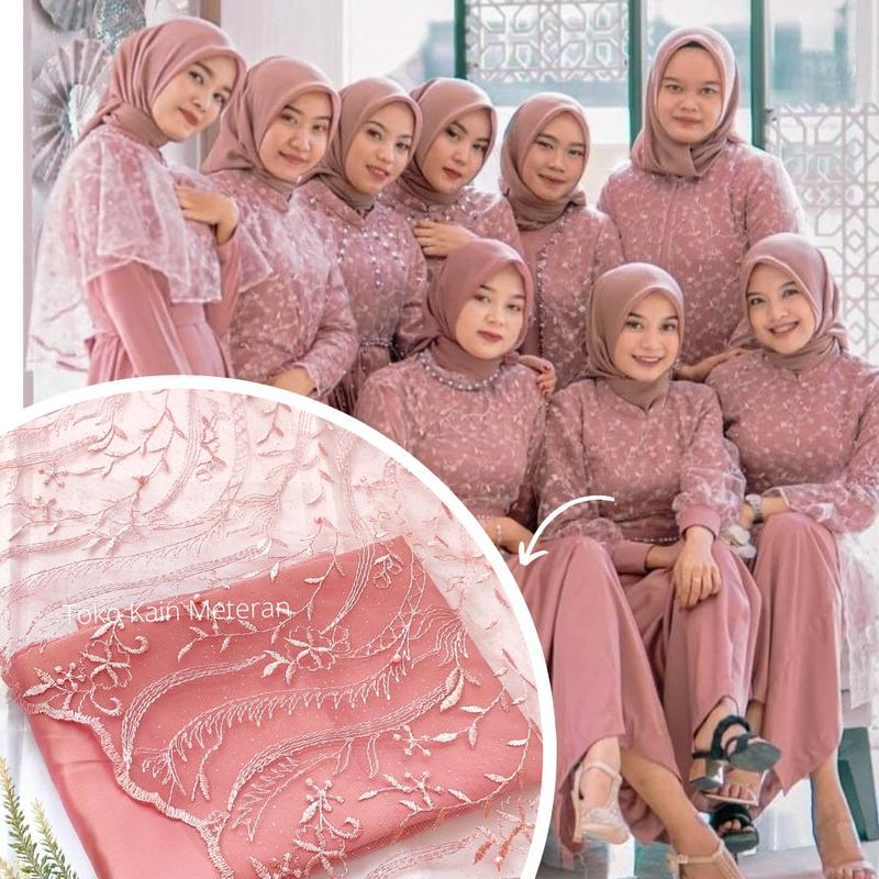 Kain Tile Bordir Mutiara Gliter Seragam 1