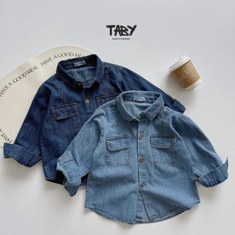 TABY Mặc khoác ngoài thì nhích size Áo sơ mi bò basic phong cách HQ chất liệu vải bò xuất dư mềm mát cho bé trai 9-29kg LC24A008
