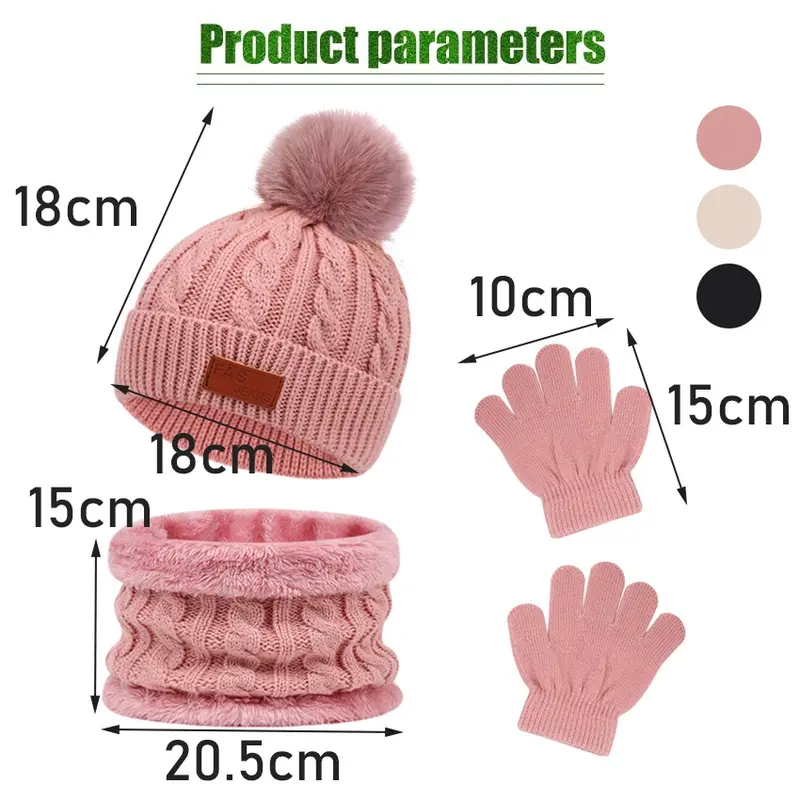3Pcs Topi Kupluk Syal Sarung Tangan Musim Dingin Winter Bayi Anak Bahan Rajut 1