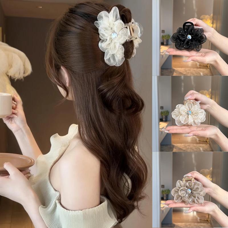 Kẹp Tóc Kim Cương Giả Thiết Kế Thanh Lịch Và Thời Trang, Dành Cho Nữ, Phong Cách Hàn Quốc, Kẹp Cá Mập Hoa Lưới, Thích Hợp Cho Tóc Đuôi Ngựa Của Bé Gái, Kẹp Tóc, Phụ Kiện Tóc