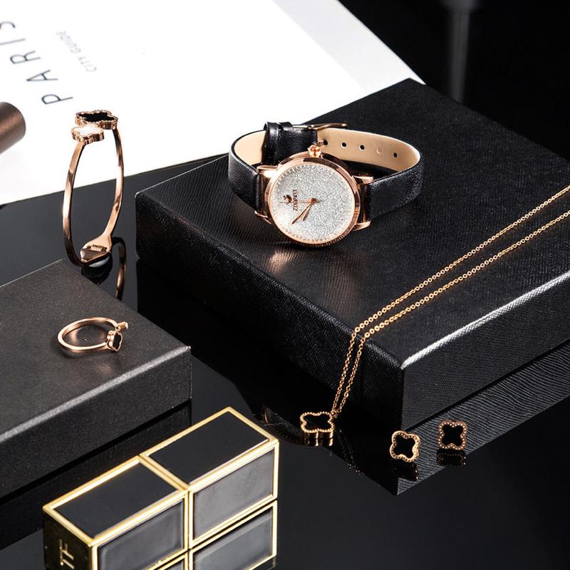 Bộ Đồng Hồ, Bộ Năm Món, Quà Tặng 520, Mặt Số Đầy Sao, Phong Cách Thường Ngày Đơn Giản, Đồng Hồ Đeo Tay Nữ Thạch Anh Pu 2