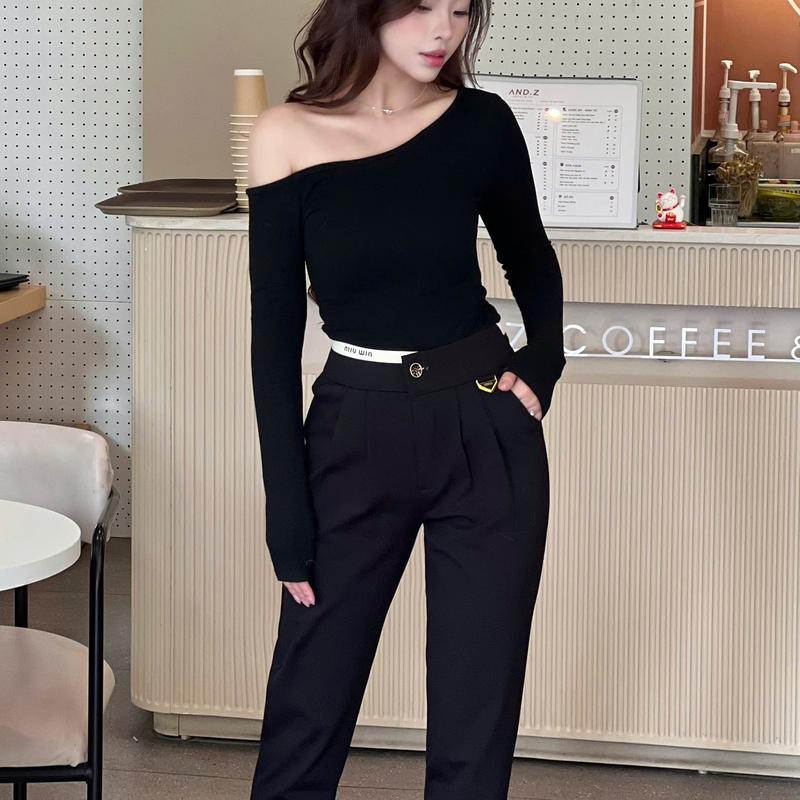 UMI Hàn Quốc Quần Baggy Công Sở Nữ Khóa Chun Màu Trắng Cạp Chun MIN-MIN Chất Liệu Cao Cấp Mềm Mịn Co Giãn Tốt Thấm Hút Mồ Hôi Hiệu Quả