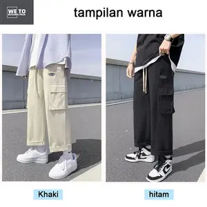 Celana cargo panjang pria cargo pria baggy pants celana cowok kekinian kulot kargo Loose Katun Putih Hitam Karet Stretch Kantong Straight Kantong Katun Santai kerja dewasa Cotton Casual Black Chino Pendek