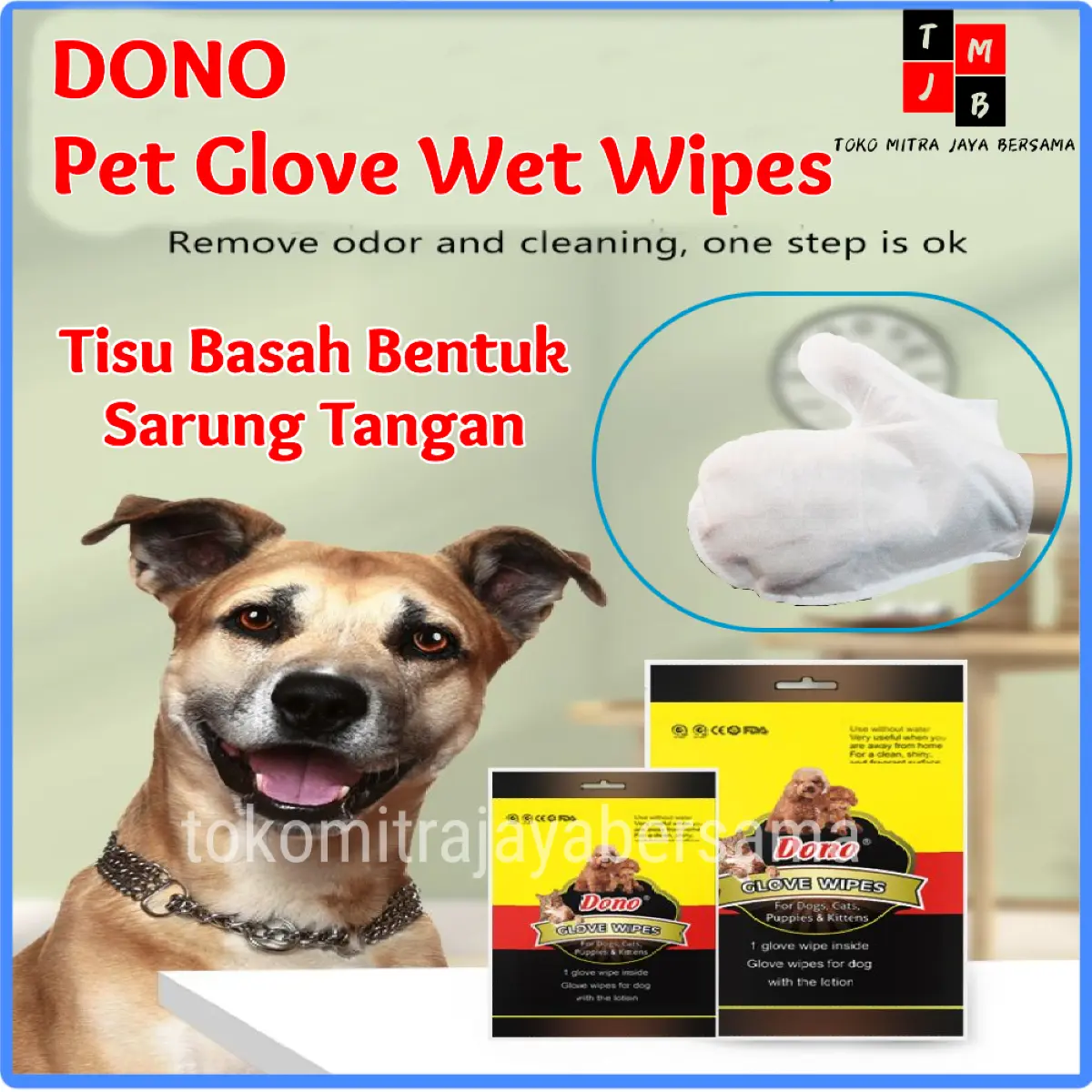12 Pcs Glove Wipes Dono Sarung Tangan Tisu Basah Hewan Anjing Kucing Kelinci