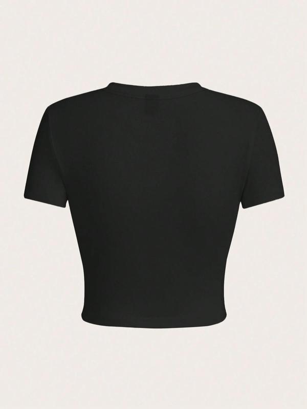 Women's Letter & Star Print Round Neck Crop Tee, Y2k Streetwear Short Sleeve Crew Neck T-shirt for Daily Wear, Casual Top for All Seasons 1