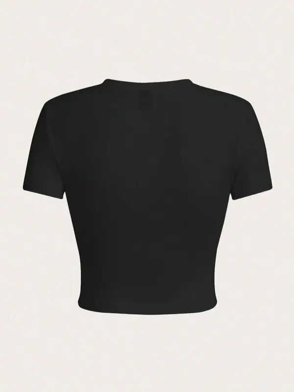 Women's Letter & Star Print Round Neck Crop Tee, Y2k Streetwear Short Sleeve Crew Neck T-shirt for Daily Wear, Casual Top for All Seasons 1