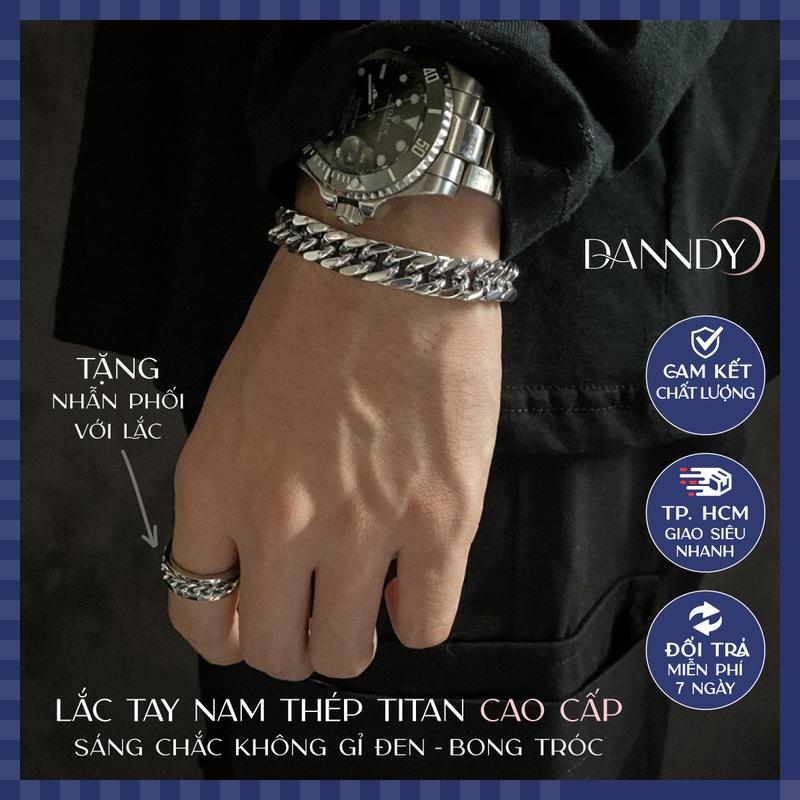 Lắc tay nam thép titan không gỉ cao cấp. Vòng tay nam màu bạc sáng bóng. Vòng tay lắc tay. Phụ Kiện Đeo Tay | Dandy