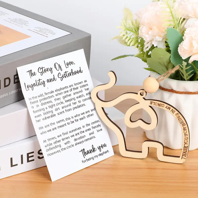 Wooden Elephant Design Ornament, 1/3/5 Counts Friendship Themed Ornament with Story Card, Sisterhood Elephant Ornament for Women Tribe 6