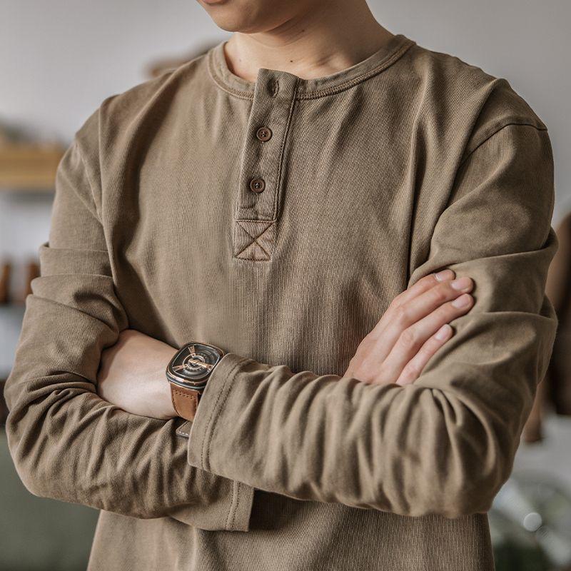 Áo Thun Henley Phong Cách Cổ Điển Mỹ Dành Cho Nam Thích Hợp Cho Mùa Xuân Mùa Hè Và Mùa Thu Ngoại Cỡ 150kg Dáng Rộng Và Chắc Chắn Cổ Áo Hở Tay Dài Áo Sơ Mi Cơ Sở Quần Áo Nam Hợp Xu hướng Hàng Đầu