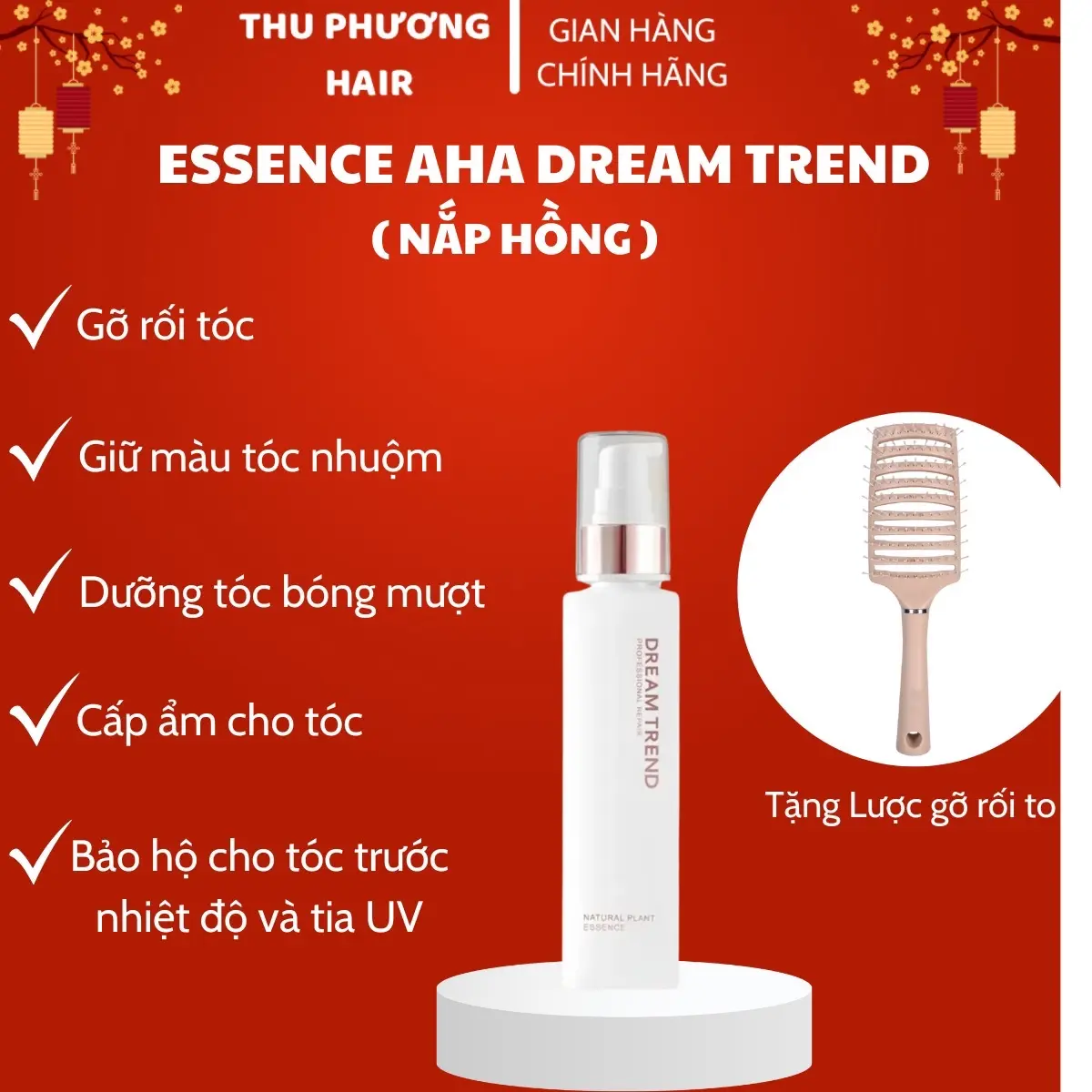 ( HSD 7/2/2026 ) Nắp Hồng - Tinh Chất Dưỡng Tóc AHA Dream Trend . Tặng Lược Gỡ Rối To . Dành Cho Tóc Nhuộm . Giúp Giữ Màu Tóc Bền Màu .