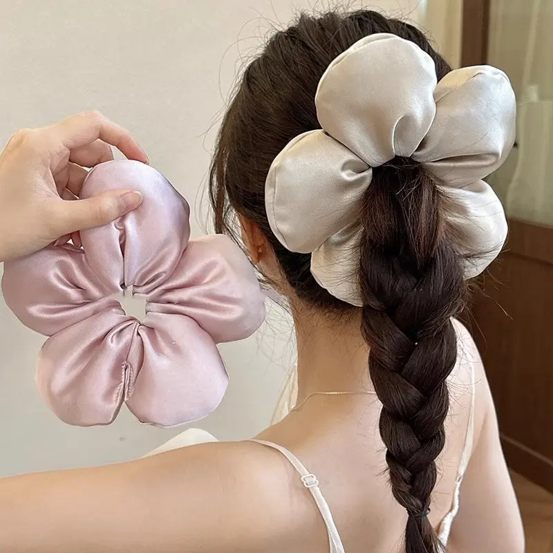Dây Buộc Tóc Scrunchie Hoa, Phong Cách Kỳ Nghỉ Hàn Quốc, Băng Đô Cho Nữ, Dây Cao Su Cao Cấp, Phong Cách Mới 2024, Dây Buộc Tóc