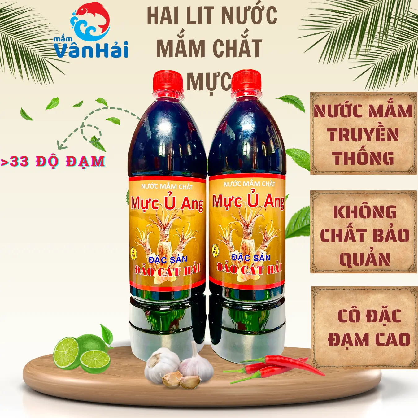 Hai Chai Nước Mắm Chắt Cá Mực (2L)- Ủ 3 năm - Đặc sản đảo Cát Hải Nước Sốt Gia Vị Chua