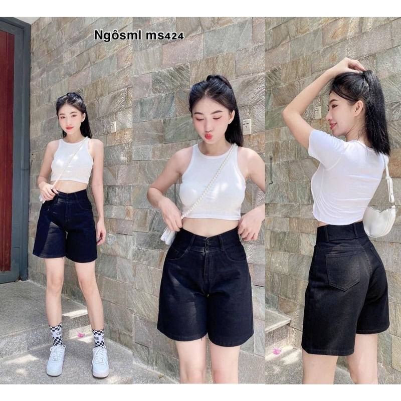 Quần jean ngố lửng nữ màu đen mẫu trơn lưng cao  Denim quan  jean