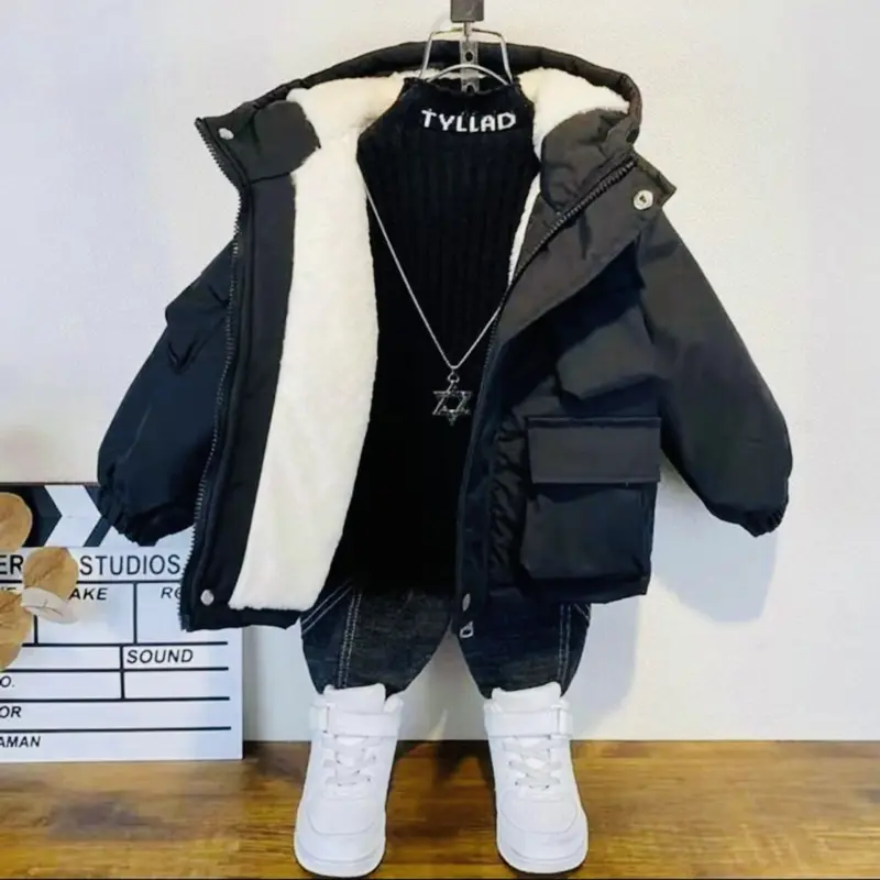 {15-45kg} - ÁO  KHOÁC  PARKA  LÓT  LÔNG  HÀN  QUỐC  cho bé trai và bé gái,  khoác gió parka lót lông giữ ấm cho mùa đông kaki lót lông bé quần  nỉ 4