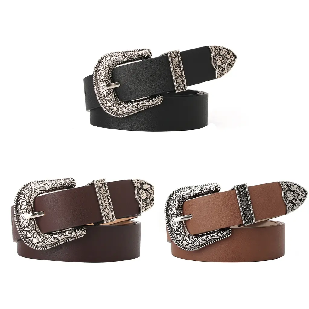 Steampunk Belt Women Waist Belt Western Cowgirl Engrave Pin Buckle Belt PU Leather Belt for Teenager Girl Female Male