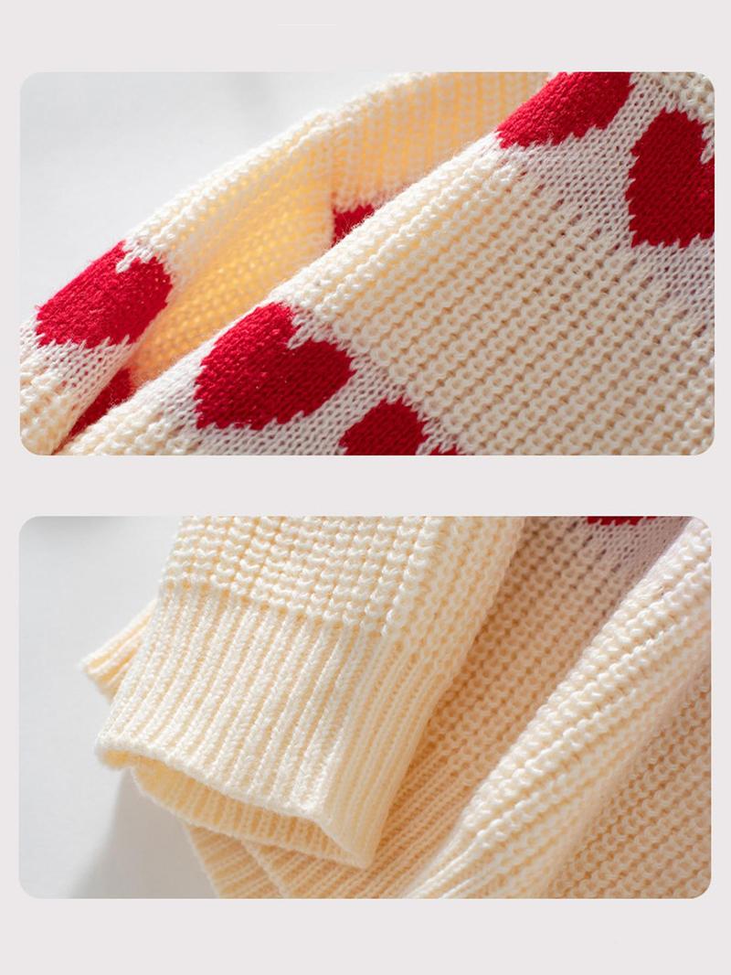 Product Introduction of Women's Heart Print Crew Neck Sweater, Casual Long Sleeve Jumper for Fall & Winter, Fashion Ladies' Knitwear for Daily Wear 9