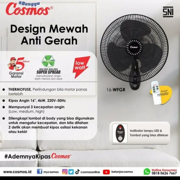 Wall Fan Cosmos 16WFGR / Kipas Angin Dinding Cosmos 16 WFGR Remot 1