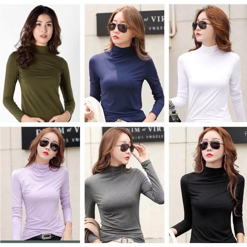 Áo giữ nhiệt nữ CÓ LÓT NỈ cổ cao 3P dáng ôm dày dặn co giãn tốt 0