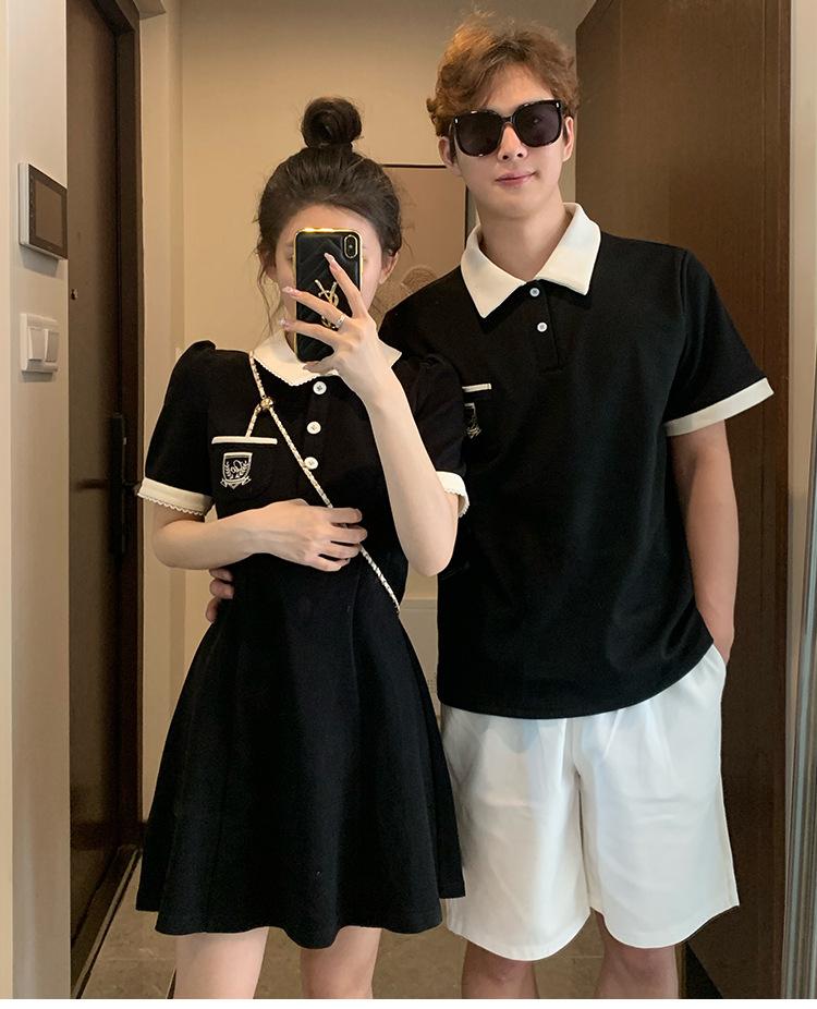 Product Introduction of Couple's outfit 2025 short sleeved lapel T-shirt, home women's waist collection, college style dress, one piece, one skirt, oversized size Womenswear Clothing 14