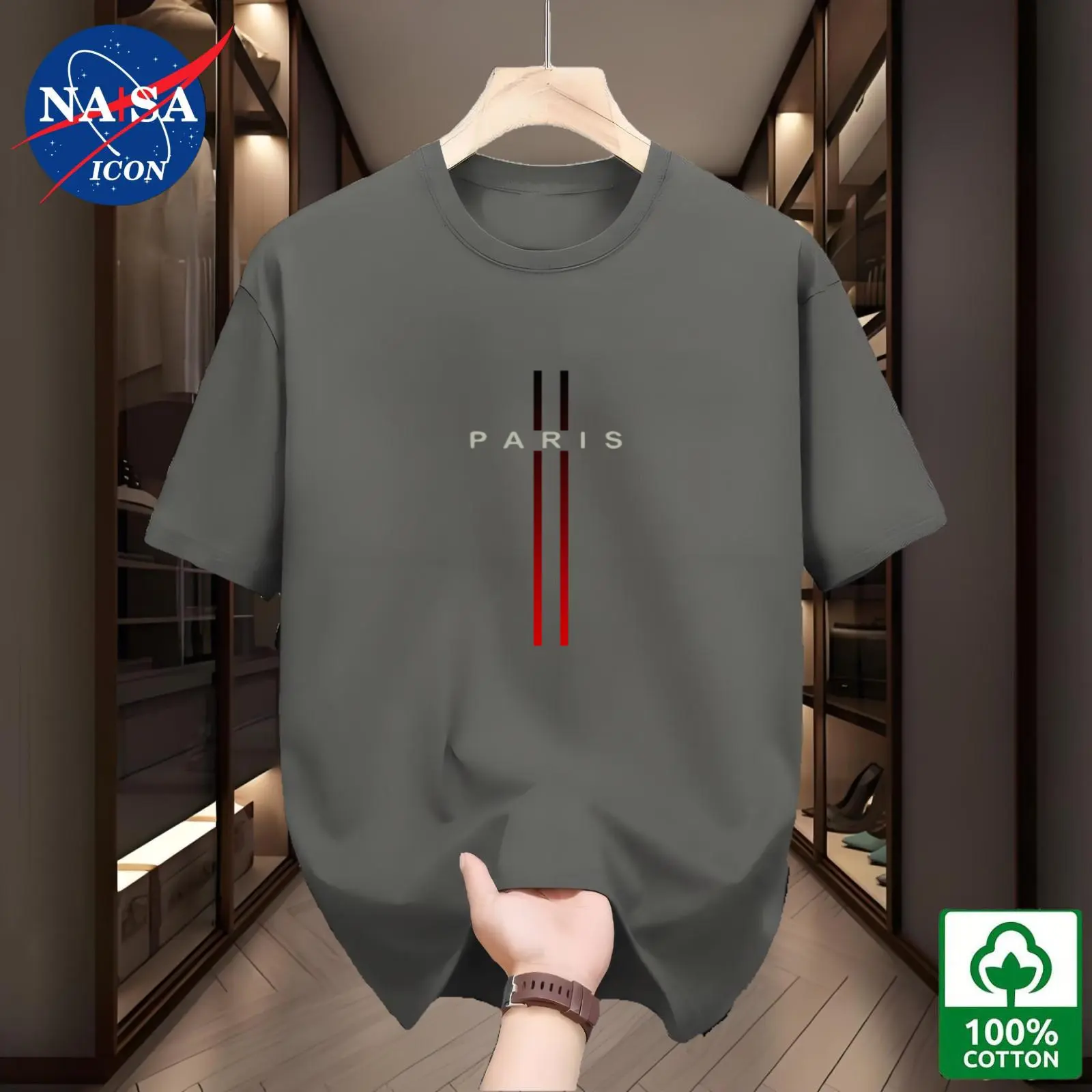 Áo Thun Nam Thường Ngày Cổ Thuyền ngắn tay, 100% cotton, "NAISAICON" Thật, Phong Cách "Paris", Mềm Mại Và Thoáng Khí, Có Sẵn Trong 12 Màu, Bao Gồm Xanh Lá Cây, Hồng, Tím, Cỡ M-4XL