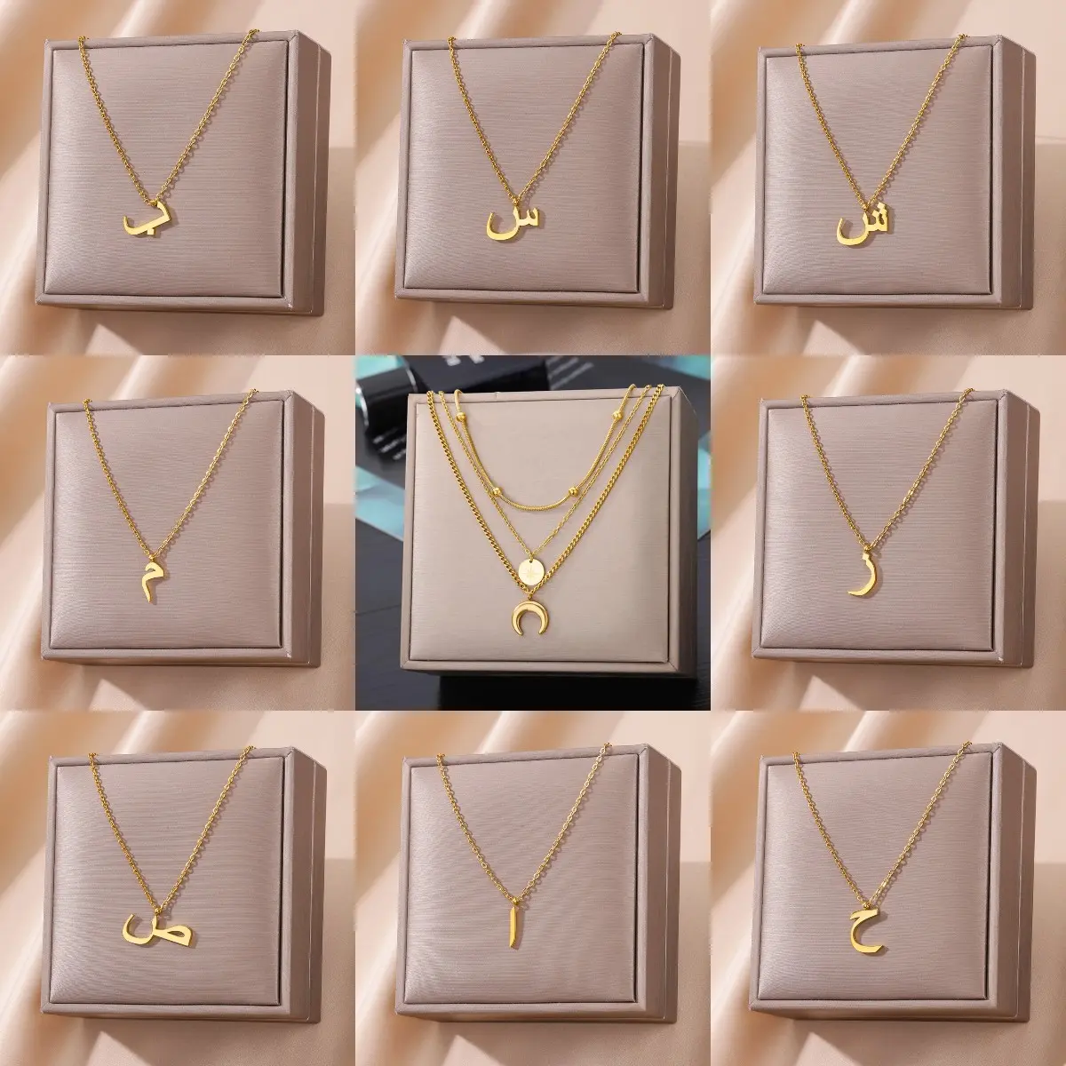 1Pcs Minimalist Arabic alphabet Necklace For Women Gold Color Stainless steel Romantic Couple Pendant Jewelry Gifts