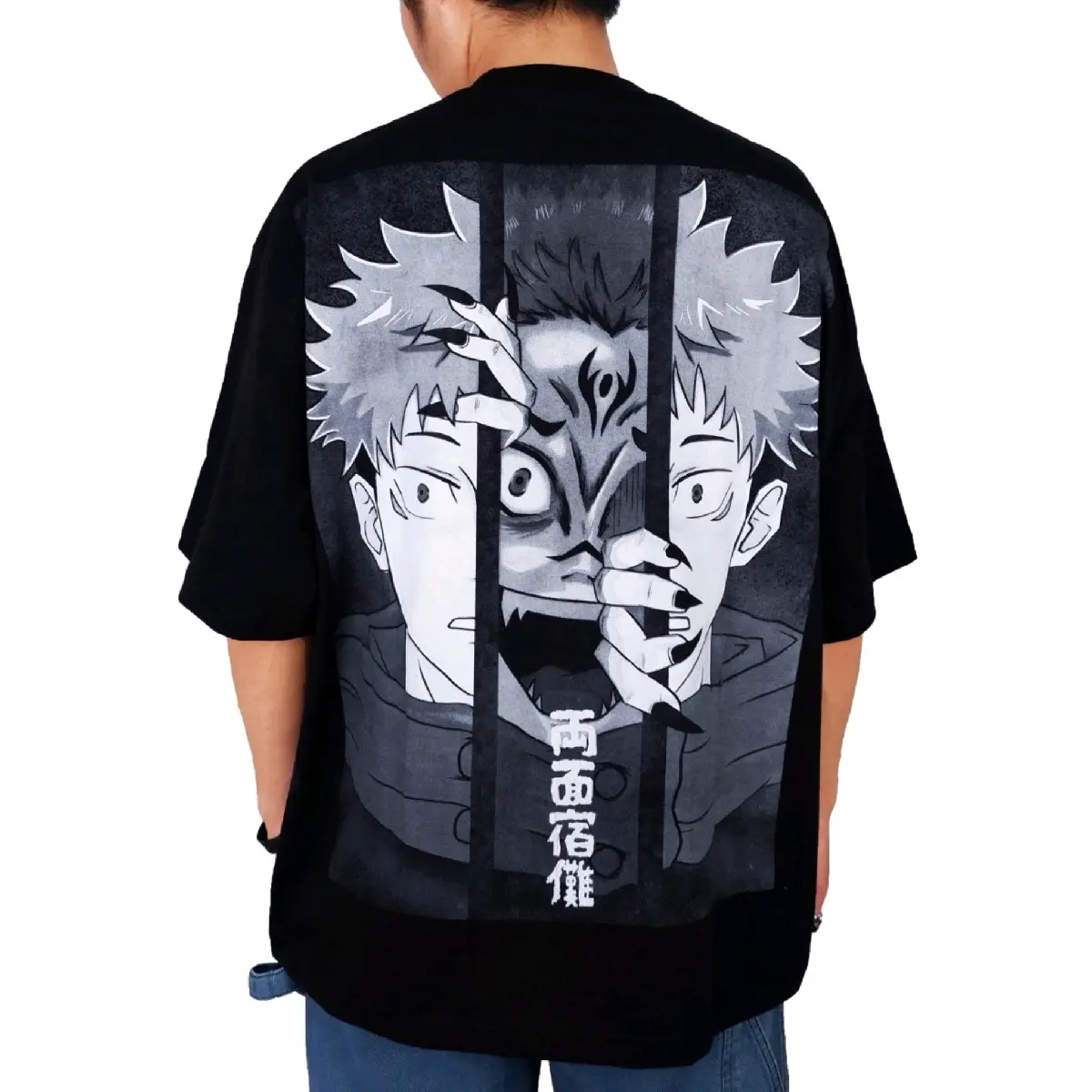 KAOS JUJUTSU KAISEN YUJI X SUKUNA ANIME MANGA KARTUN SABLON KATUN DISTRO HITAM Combed Oversize Baju Pria