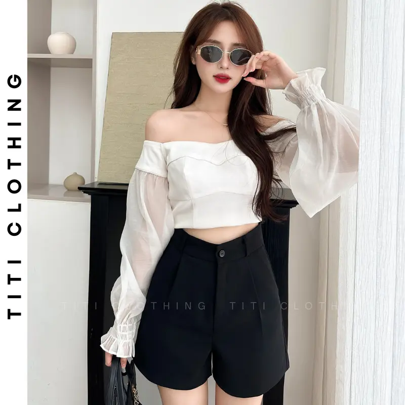 Quần short đùi nữ ống rộng lưng cao chất liệu cao cấp form siêu xinh - S01 5